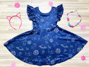 Cats in Space Flutter Sleeve Dress (SWS4116)-Dresses-Sparkledots-sparkledots