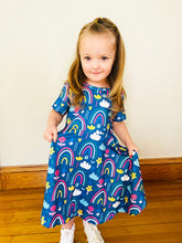 Load image into Gallery viewer, Pink &amp; Green Flowers &amp; Rainbows Twirly Dress (SWS4227)-Dresses-Sparkledots-sparkledots

