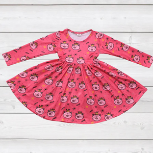 Hot Pink Piggy Princess Twirly Dress (SWS3010)-Dresses-Sparkledots-sparkledots