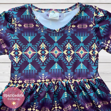Load image into Gallery viewer, Teal &amp; Purple Aztec Tunic (SWS1002D)-Dresses-Sparkledots-sparkledots
