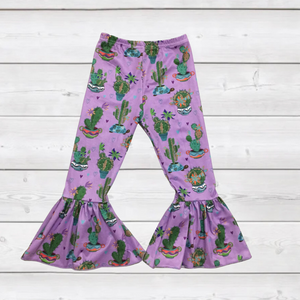 Lavender & Cactus Bell Bottom Pants (SWS3042)-Pants-Sparkledots-sparkledots