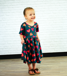 Red & Coral Hearts Twirly Dress (SWS3007)-Dresses-Sparkledots-sparkledots