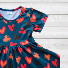 Load image into Gallery viewer, Red &amp; Coral Hearts Twirly Dress (SWS3007)-Dresses-Sparkledots-sparkledots

