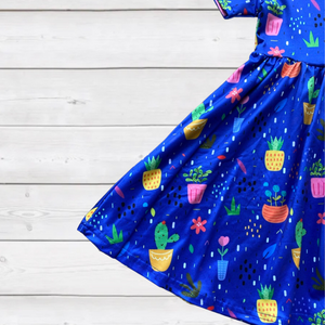 Raining Cactus & Flowers Twirly Dress (SWS3008)-Dresses-Sparkledots-sparkledots