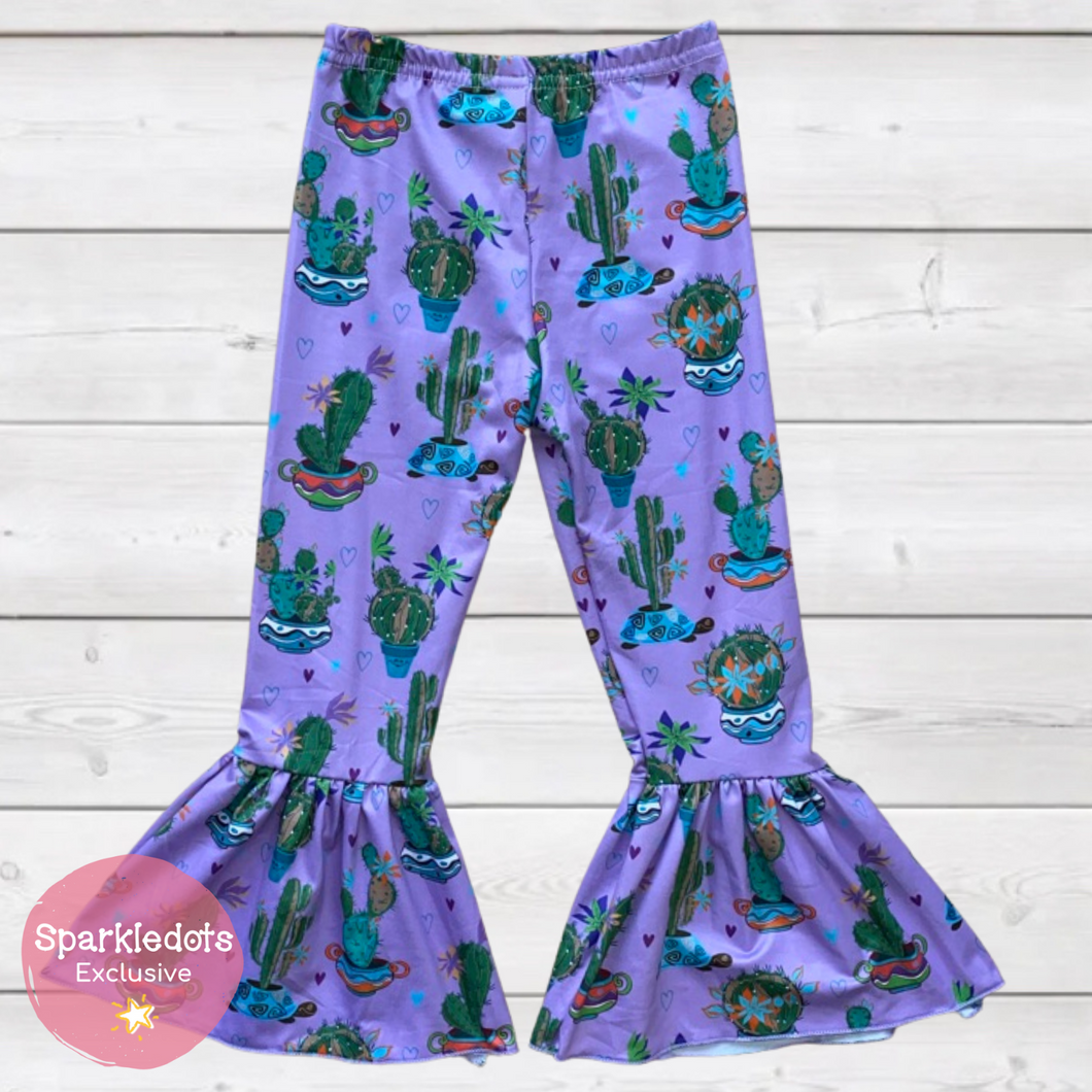 Lavender & Cactus Bell Bottom Pants (SWS3042)-Pants-Sparkledots-sparkledots
