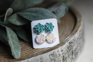 Double Earring Set - Mint Succulent