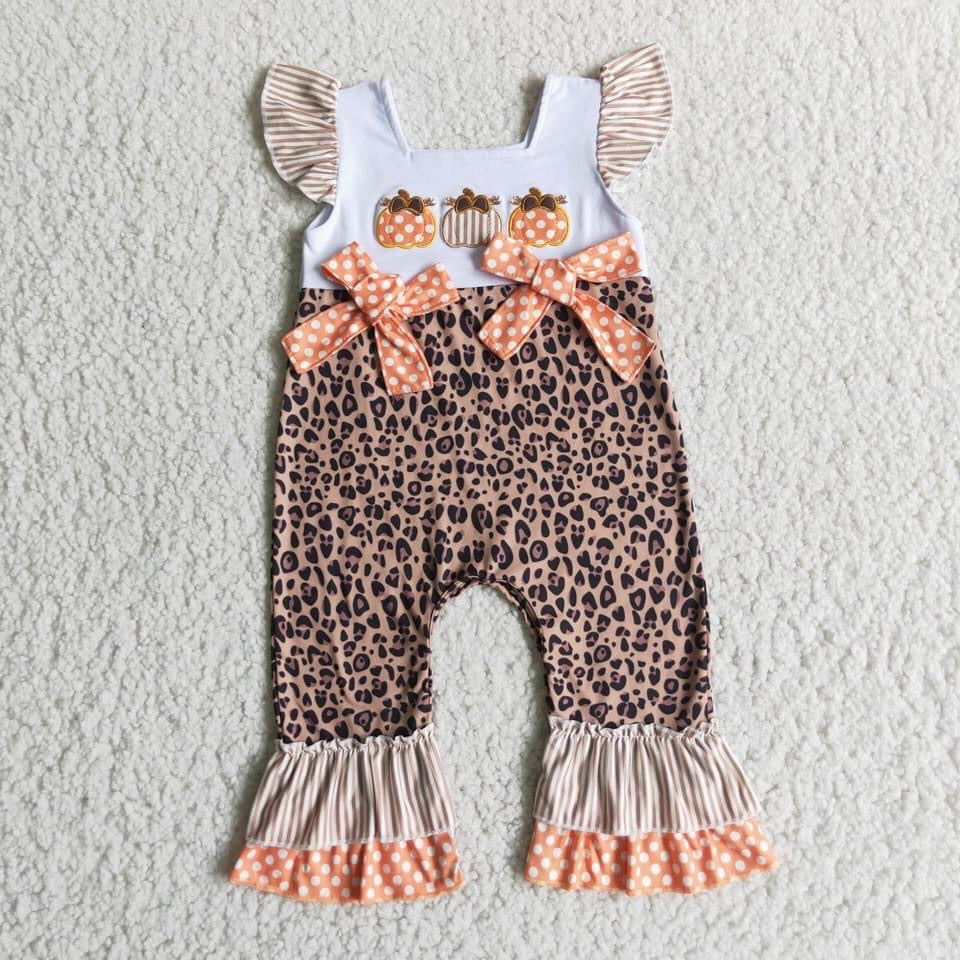 Embroidered leopard romper
