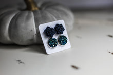 Load image into Gallery viewer, Double Earring Set - Navy Succulent
