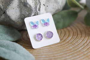 Blue/Purple Butterfly Double Earring Set