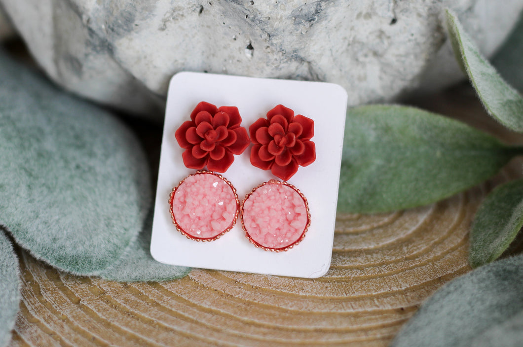 Red Succulent Vday Earring Set