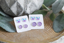 Load image into Gallery viewer, Blue/Purple Butterfly Double Earring Set
