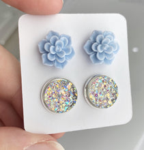 Load image into Gallery viewer, Double Earring Set - Baby Blue Succulent
