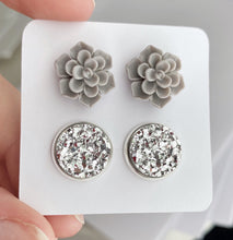 Load image into Gallery viewer, Double Earring Set - Gray Succulent
