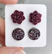 Load image into Gallery viewer, Double Earring Set - Burgundy Succulent
