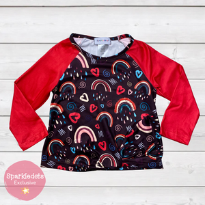 Red & Black Hearts 'n Rainbows Shirt (SWS2006)-Shirts & Tops-Sparkledots-sparkledots