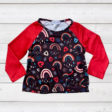 Load image into Gallery viewer, Red &amp; Black Hearts &#39;n Rainbows Shirt (SWS2006)-Shirts &amp; Tops-Sparkledots-sparkledots
